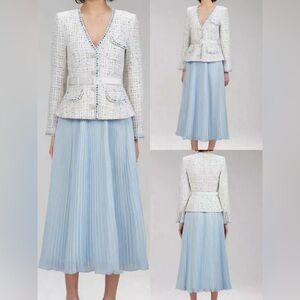 Self Portrait Ivory Bouclé Tailored Midi Dress size US 6